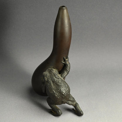 Antique Japanese Bronze Gourd Vase with Frog
