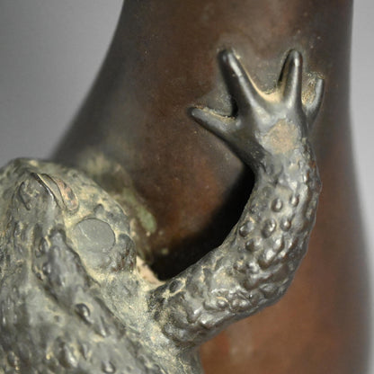 Antique Japanese Bronze Gourd Vase with Frog