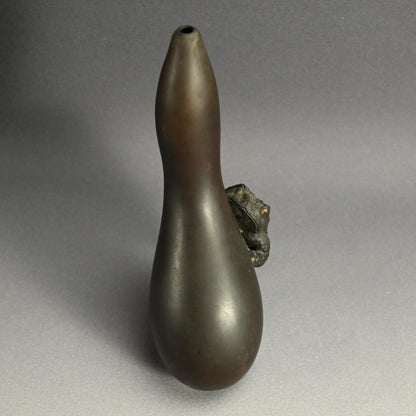 Antique Japanese Bronze Gourd Vase with Frog