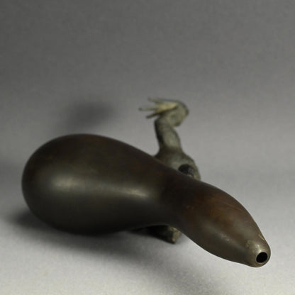 Antique Japanese Bronze Gourd Vase with Frog