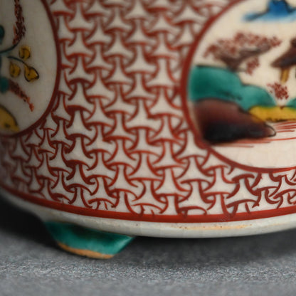 Antique Japanese Porcelain Kutani Censer with Silver Lid ー古九谷筒形香炉