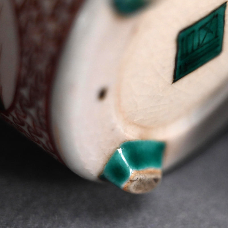 Antique Japanese Porcelain Kutani Censer with Silver Lid ー古九谷筒形香炉