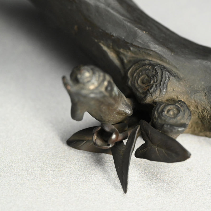 Exquisite Bronze Okimono of a Crested Ibis at Rest