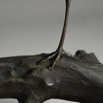 Exquisite Bronze Okimono of a Crested Ibis at Rest