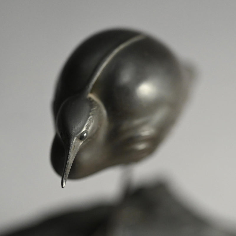 Exquisite Bronze Okimono of a Crested Ibis at Rest