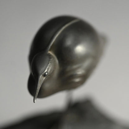 Exquisite Bronze Okimono of a Crested Ibis at Rest