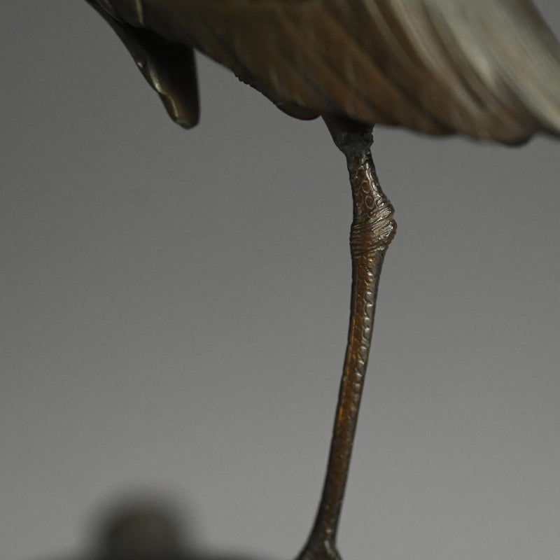 Exquisite Bronze Okimono of a Crested Ibis at Rest