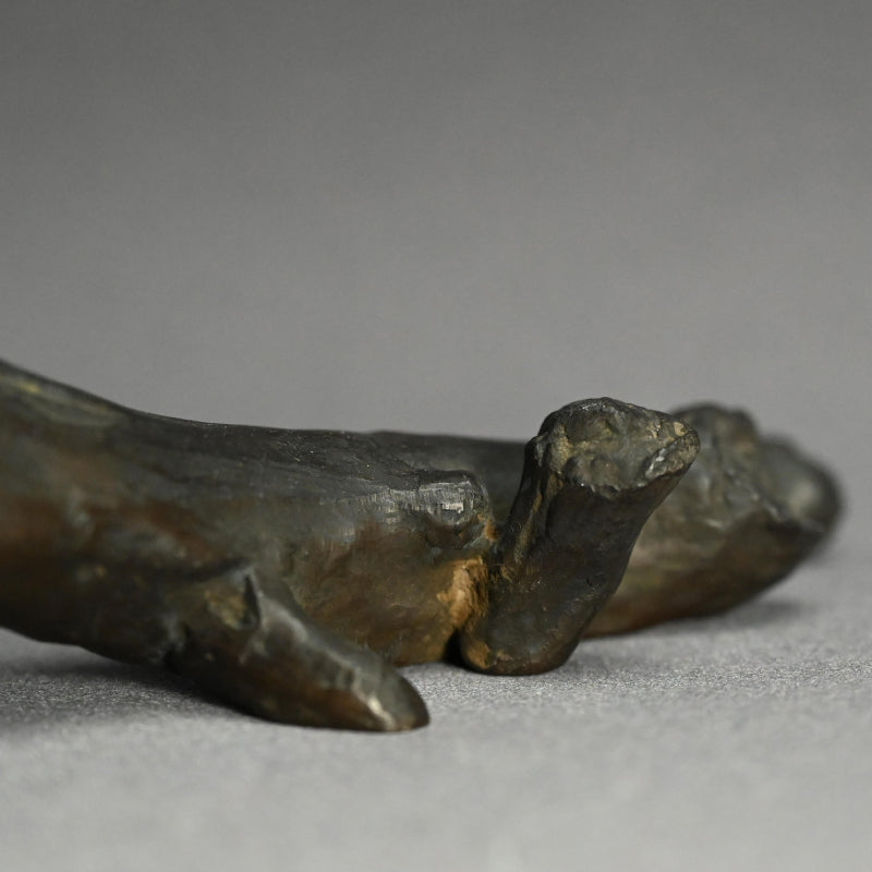 Exquisite Bronze Okimono of a Crested Ibis at Rest