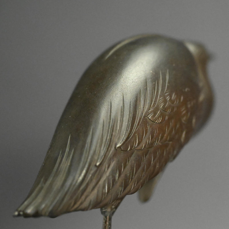 Exquisite Bronze Okimono of a Crested Ibis at Rest