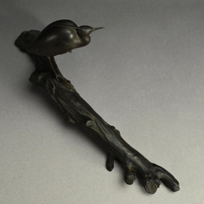 Exquisite Bronze Okimono of a Crested Ibis at Rest