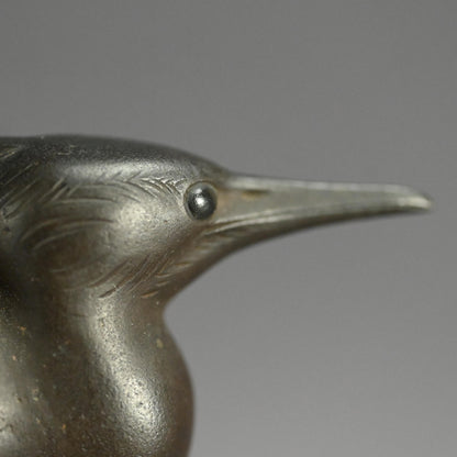 Exquisite Bronze Okimono of a Crested Ibis at Rest