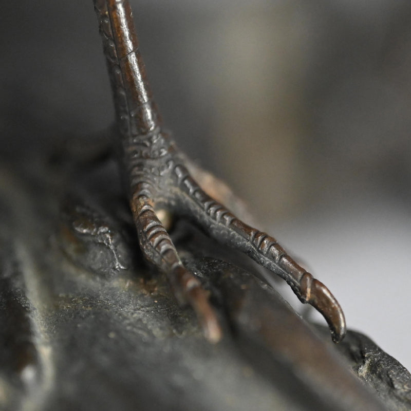 Exquisite Bronze Okimono of a Crested Ibis at Rest