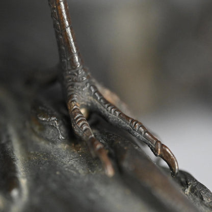 Exquisite Bronze Okimono of a Crested Ibis at Rest