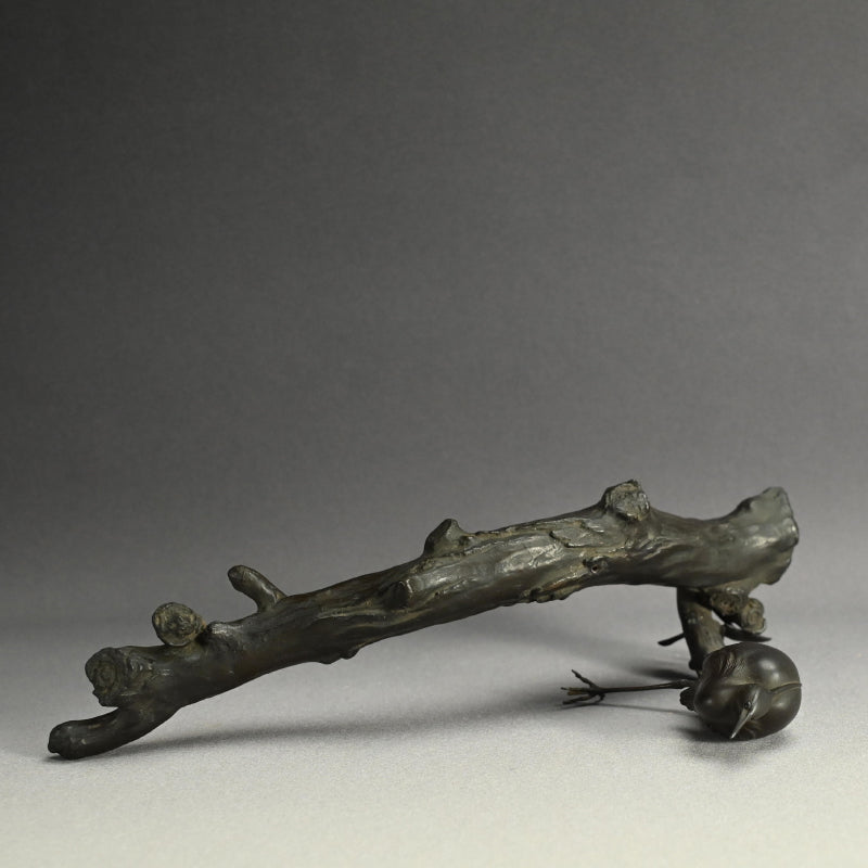 Exquisite Bronze Okimono of a Crested Ibis at Rest