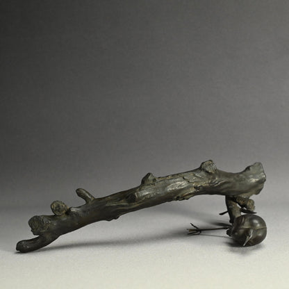Exquisite Bronze Okimono of a Crested Ibis at Rest