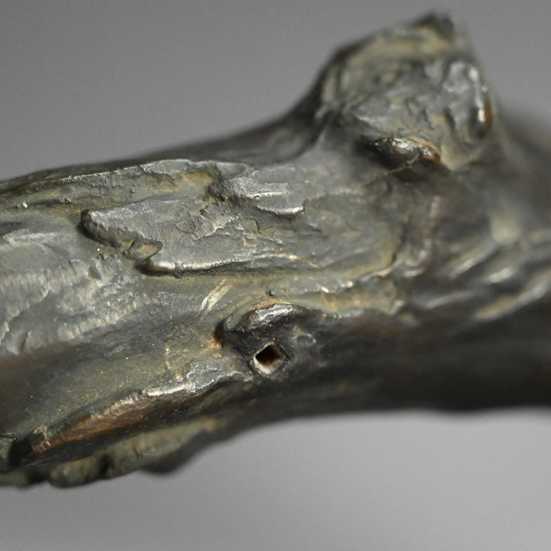 Exquisite Bronze Okimono of a Crested Ibis at Rest