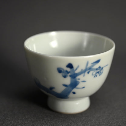 Set of 5 Sencha Tea Cups Decorated ー福田 古道人, 平安陶工 山崎 “花升茶盞”