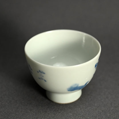 Set of 5 Sencha Tea Cups Decorated ー福田 古道人, 平安陶工 山崎 “花升茶盞”