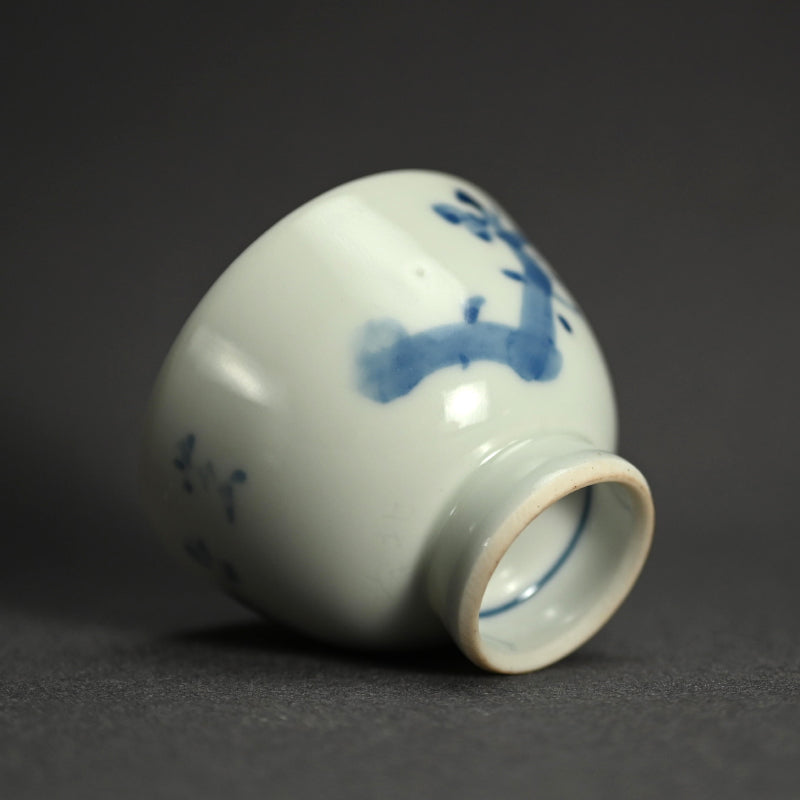 Set of 5 Sencha Tea Cups Decorated ー福田 古道人, 平安陶工 山崎 “花升茶盞”