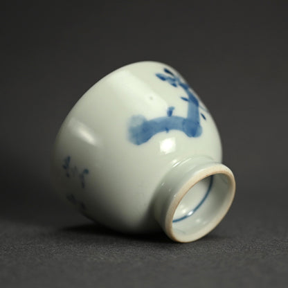 Set of 5 Sencha Tea Cups Decorated ー福田 古道人, 平安陶工 山崎 “花升茶盞”