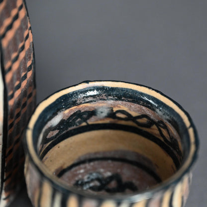 Playful Aka-Oribe Sake Set ー利茶土 ミルグリム “AKA ORIBE SAKE CUP”, “AKA ORIBE TOKKURI”