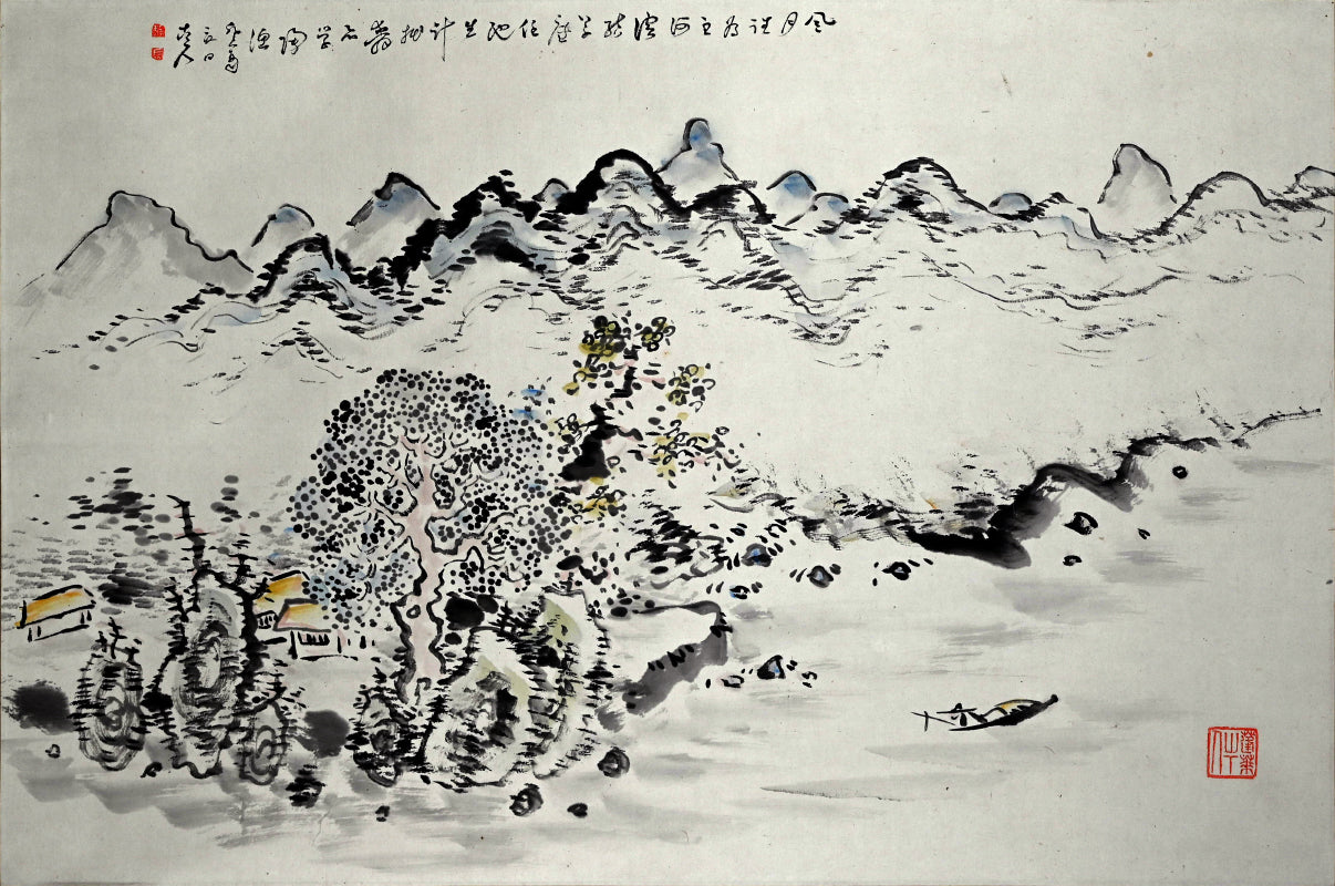 Rare Wide landscape in Color ー福田 古道人 "清水遠山図"