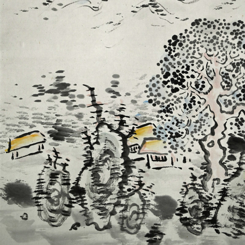 Rare Wide landscape in Color ー福田 古道人 "清水遠山図"