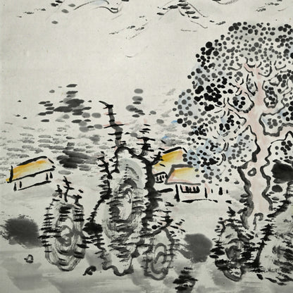 Rare Wide landscape in Color ー福田 古道人 "清水遠山図"