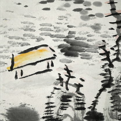 Rare Wide landscape in Color ー福田 古道人 "清水遠山図"