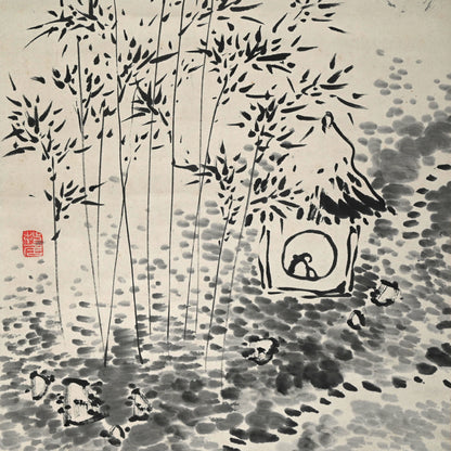 Hermitage in the Bamboo Grove A ー福田 古道人 “竹林経書居図”