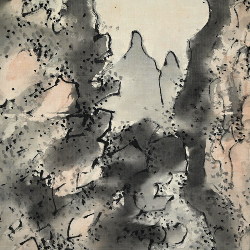 Museum Exhibited Scroll, Pine Trees Between Cliffs ー福田 古道人 “山水画讃”