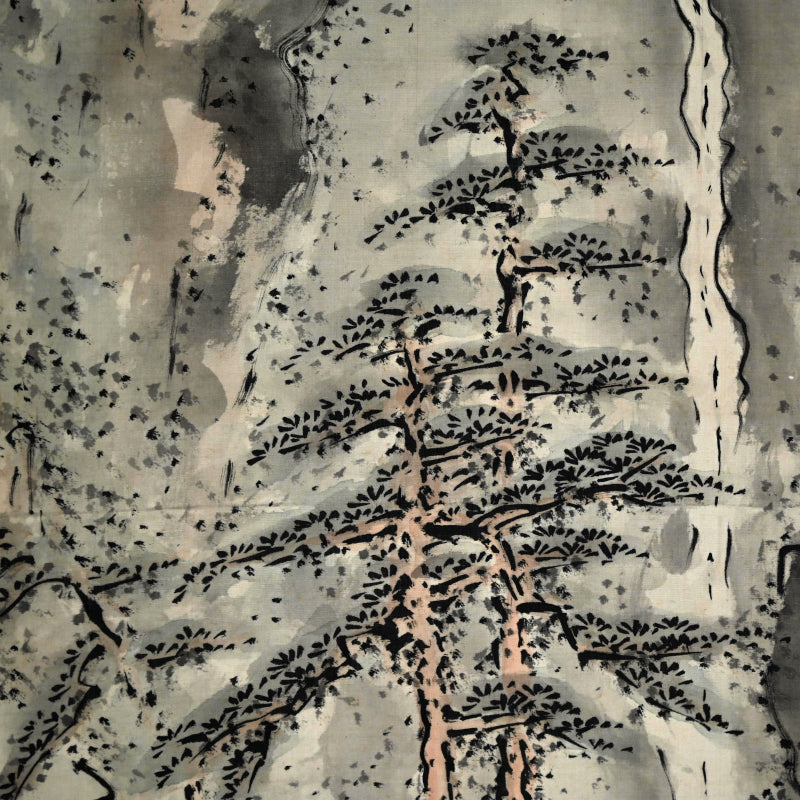 Museum Exhibited Scroll, Pine Trees Between Cliffs ー福田 古道人 “山水画讃”