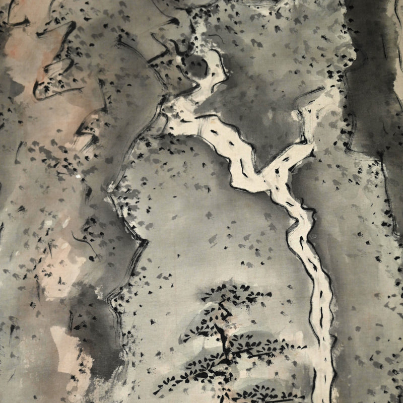 Museum Exhibited Scroll, Pine Trees Between Cliffs ー福田 古道人 “山水画讃”