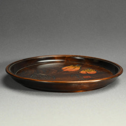 Wooden Obon Persimmon by Yabe Takayoshi ー矢部 高義(犀洲), 清水 比庵