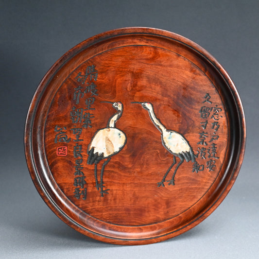Wooden Obon Crane by Yabe Takayoshi ー矢部 高義(犀洲), 清水 比庵