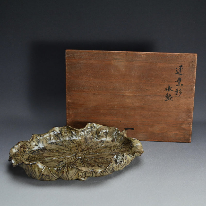 Lotus leaf Basin with Frog ー土楽庵 八田 蘇岳 “蓮葉形 水盤”
