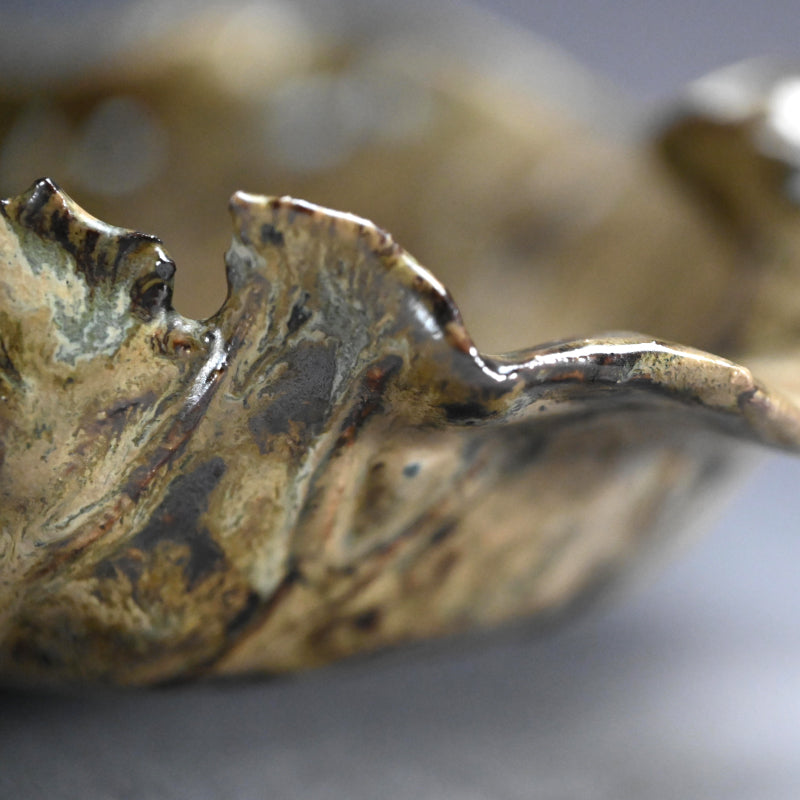 Lotus leaf Basin with Frog ー土楽庵 八田 蘇岳 “蓮葉形 水盤”