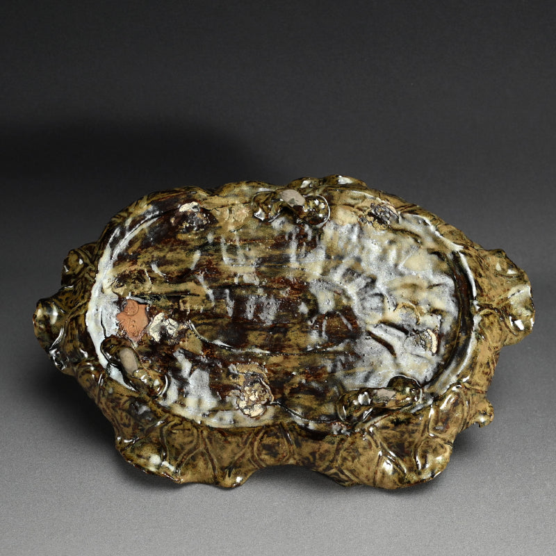 Lotus leaf Basin with Frog ー土楽庵 八田 蘇岳 “蓮葉形 水盤”