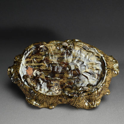 Lotus leaf Basin with Frog ー土楽庵 八田 蘇岳 “蓮葉形 水盤”