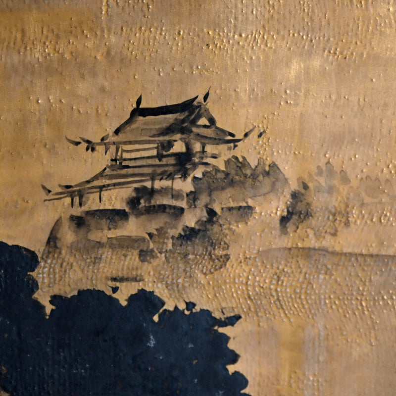 Rare! Framed Golden Tile ー五代 清水 六兵衛 "御本布目山水図 額"