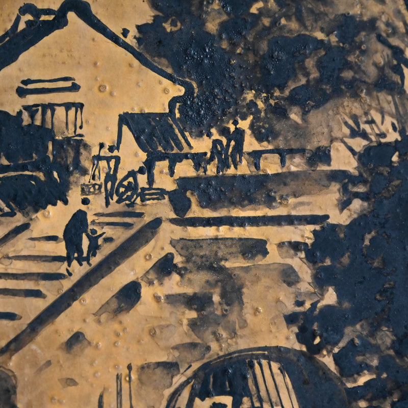 Rare! Framed Golden Tile ー五代 清水 六兵衛 "御本布目山水図 額"