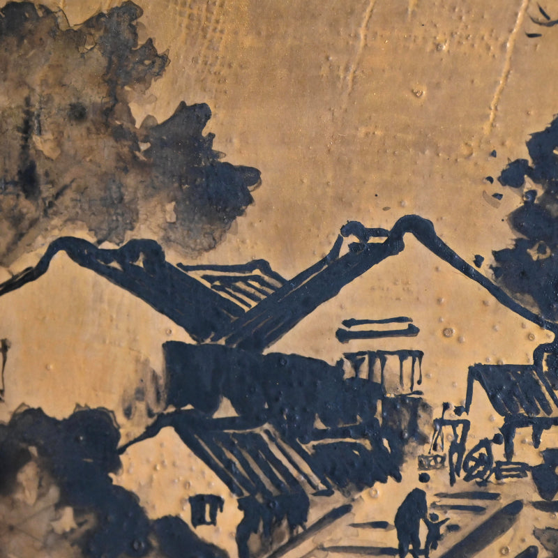 Rare! Framed Golden Tile ー五代 清水 六兵衛 "御本布目山水図 額"