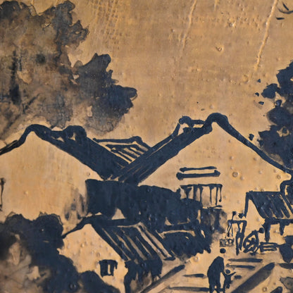 Rare! Framed Golden Tile ー五代 清水 六兵衛 "御本布目山水図 額"