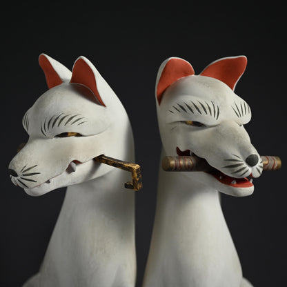Pair of Edo period Inari Kitsune Fox Guardians