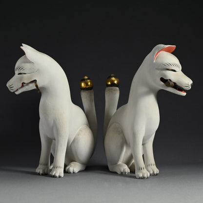 Pair of Edo period Inari Kitsune Fox Guardians
