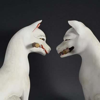Pair of Edo period Inari Kitsune Fox Guardians