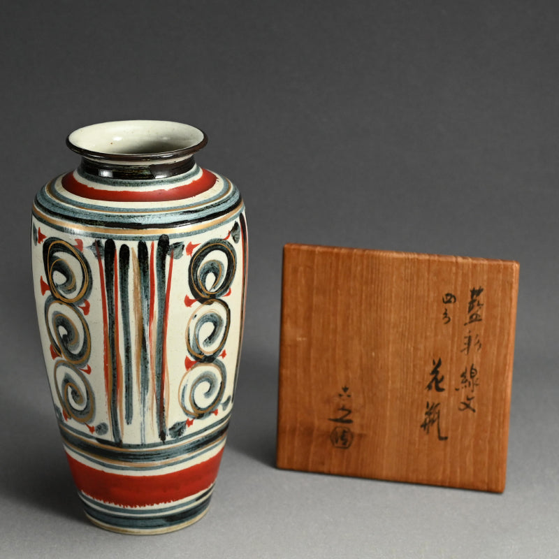 Mid-century Vase ー清水 六兵衛 “藍彩泉文四方花瓶”