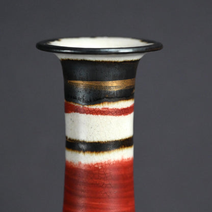 Mid-century Tsuru Kubi Vase ー清水 六兵衛 “鉄絵草花文鶴首花瓶”