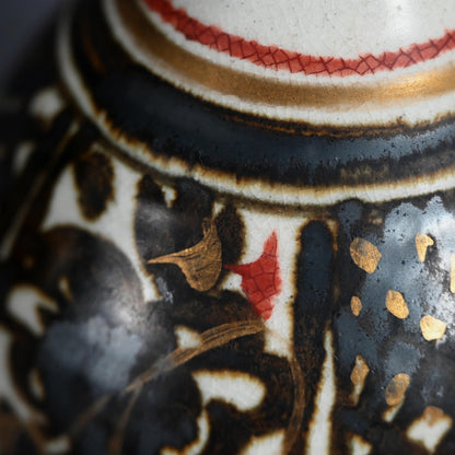Mid-century Tsuru Kubi Vase ー清水 六兵衛 “鉄絵草花文鶴首花瓶”