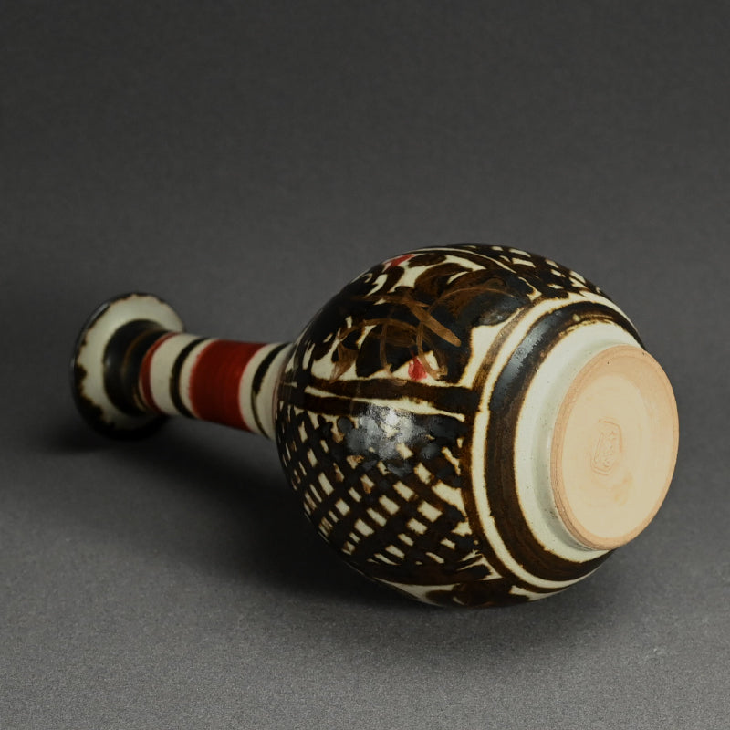 Mid-century Tsuru Kubi Vase ー清水 六兵衛 “鉄絵草花文鶴首花瓶”